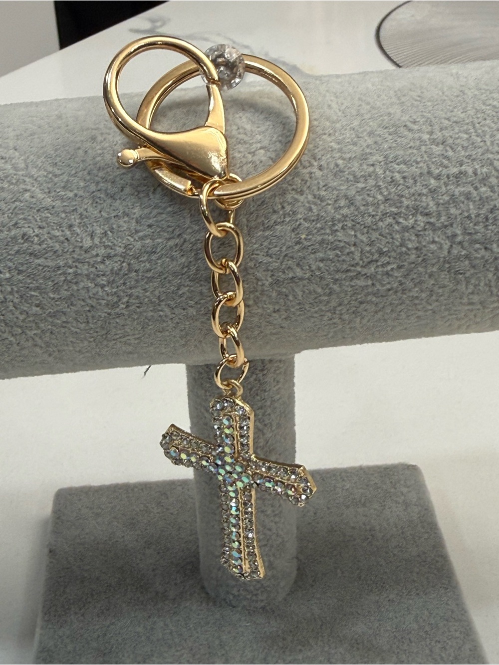 Keychain or charm for bag Gold-Tone Crystal cross  - Iridescent Accent new - Picture 2 of 3